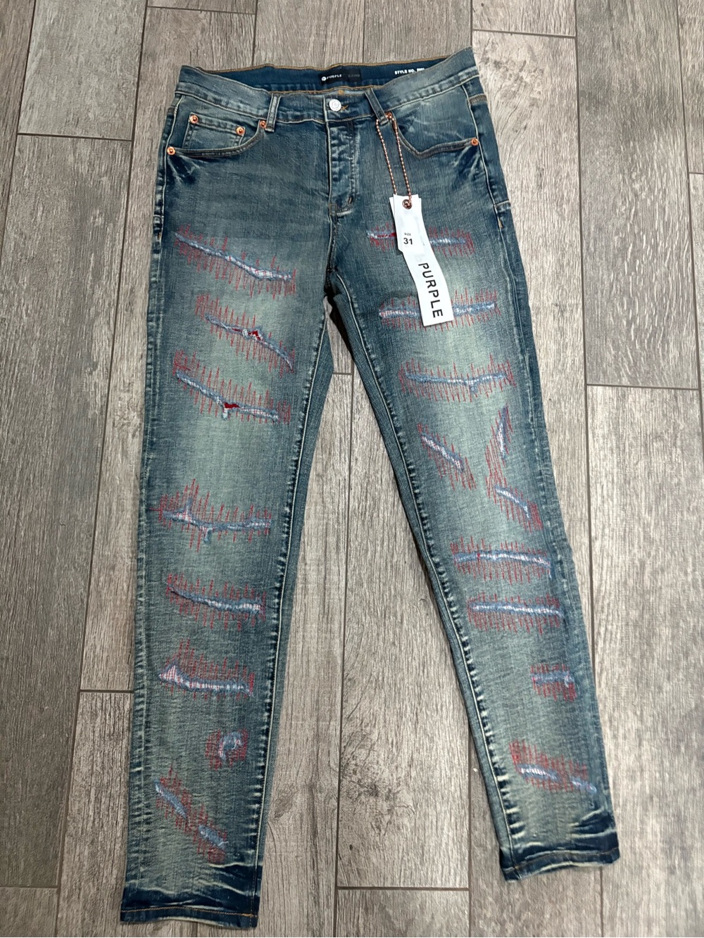 purple brand Men's Distressed Blue Skinny Jeans - 31